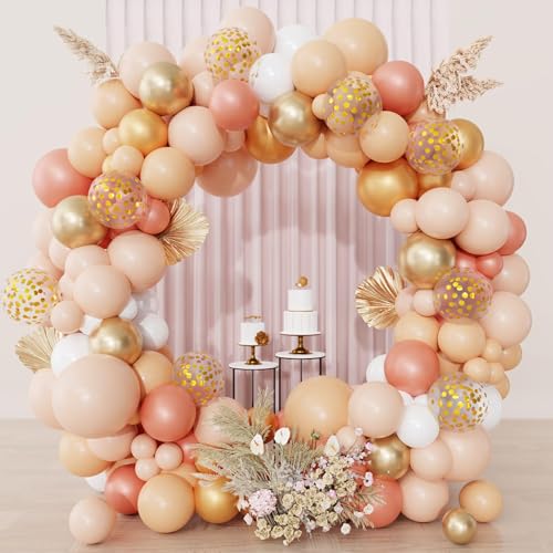 Ouddy Party Blush Balloons Arch Garland Kit, Different Sizes 12 10 5Inch Peach Rose Gold Pastel Orange Metallic Confetti Balloon for Bridal Baby Shower Wedding Birthday Party Decoration