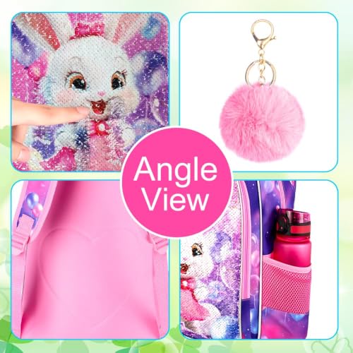 Image of 16 inch Bunny Backpack, 3Pcs Girls Sequin Bookbag for Elementary Preschool Kindergarten, Kids School Backpacks with Lunch Box(Pink)