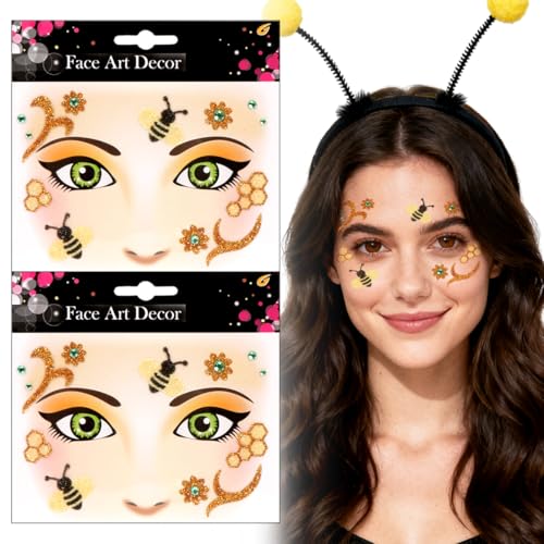 Face Art Sticker bienen, Sticker Gesicht, Aufkleber Gesicht Karneval,Gesichtstattoo Glitzer, bienen Kostüm Accessoires Karneval, bienen schminke