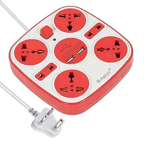 Aster 7 Sockets Universal Multi Plug Extension Board/Power Adapter with 2.8 Amps Fast Charging USB Ports and 2.5 .Metre Heavy Duty Cord (EX006)