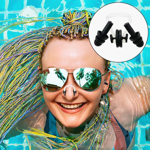 UOPJDD 2-Teilige Schwimmmütze, 2 Sätze Ohrstöpsel Und Nasenjacken, Elastische, Schnell Trocknende Duschkappe, Weich Und Bequem, Universell Für Männer Und Frauen Und Anti-Schlupf-Schwimmzubehör.