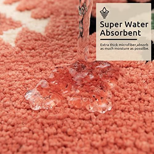 Dexde Boho Bathroom Rugs Coral Red Bath Mat Non Slip Western Geometric Bath Rug Luxury Soft Absorbent Carpet For Bathroom Shower Kitchen Entryway Bohemian Farmhouse Decor 20X32 #TOP4