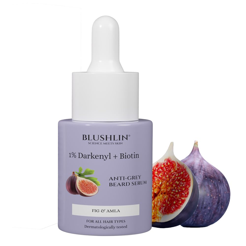 BLUSHLIN SCIENCE MEETS SKIN Natural Anti Grey Beard Oil Serum With Darkenyl & Biotin - Restore Natural Color And Rediscover Youthful Appearance | Toxin Free, Non-Sticky & Odourless Formula | 10Ml