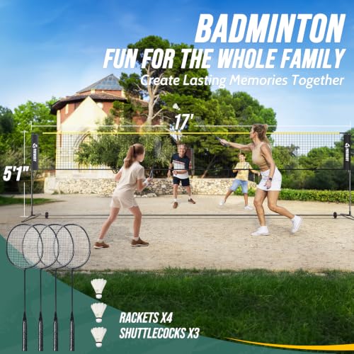 Image of Volleyball Badminton Pickleball 3-in-1 Combo Net Set, 5.1-7.4ft Adjustable Height Sports Nets for Backyards, Portable 17ft Outdoor Net with Carry Bag, Rackets and Balls