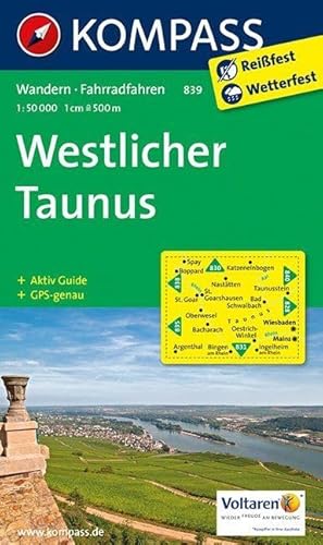 Westlicher Taunus 1 : 50 000: Wanderkarte mit Radtouren. GPS-genau. 1:50000 (KOMPASS-Wanderkarten, Band 839)