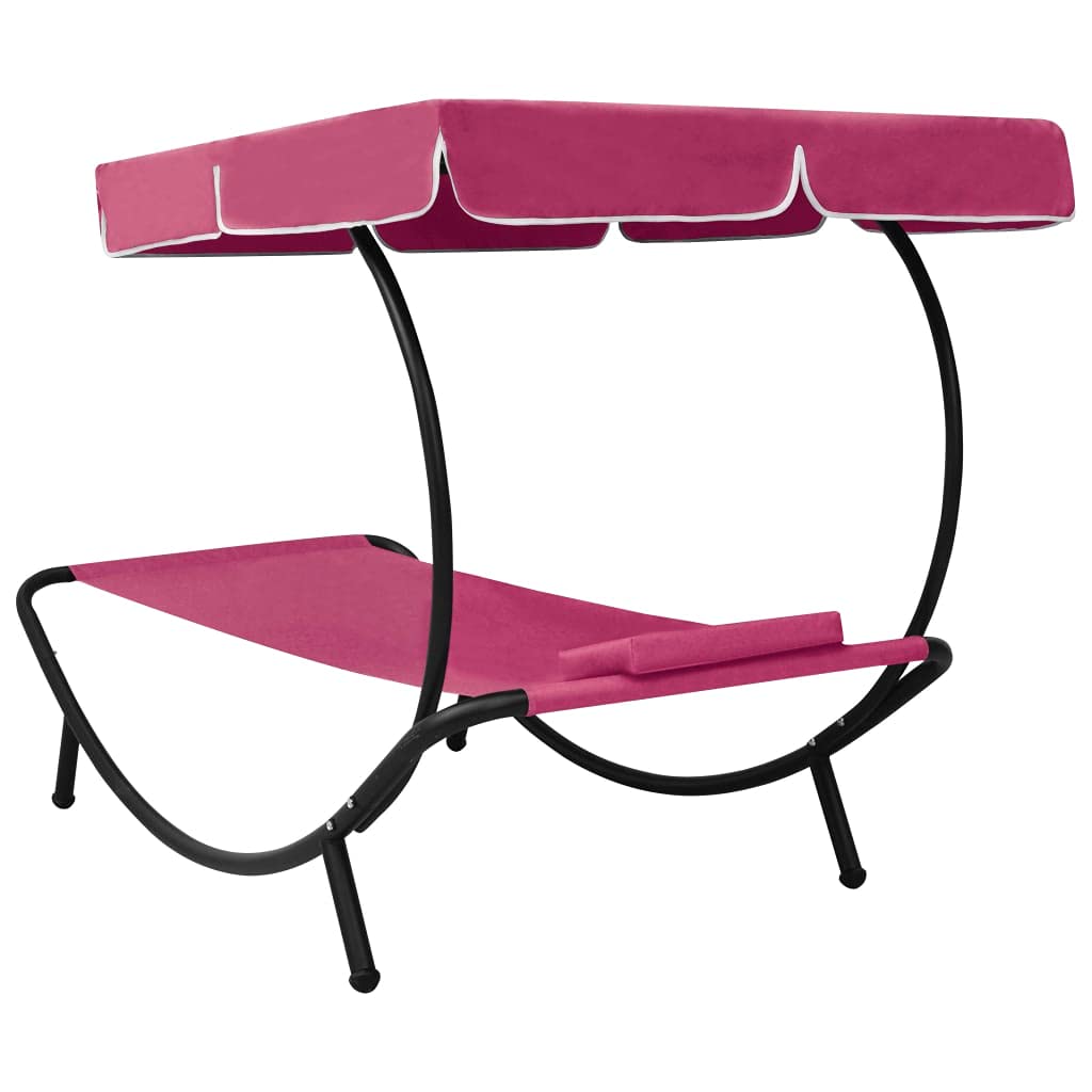 Lettino prendisole con tettuccio parasole e cuscino, rosa, da giardino, pieghevole, per spiaggia, esterni, piscina, con schienale regolabile e resistenza all'acqua, per terrazza e balcone