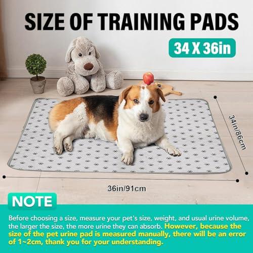 Image of FUWERY Washable Pee Pads for Dogs ,34 inchX36 inch, Thick Heavy Absorbency Reusable, Prevent Leakage, Non-Slip Pee Pads for Puppy Playpen,Potty Training, Grey, 2 Packs