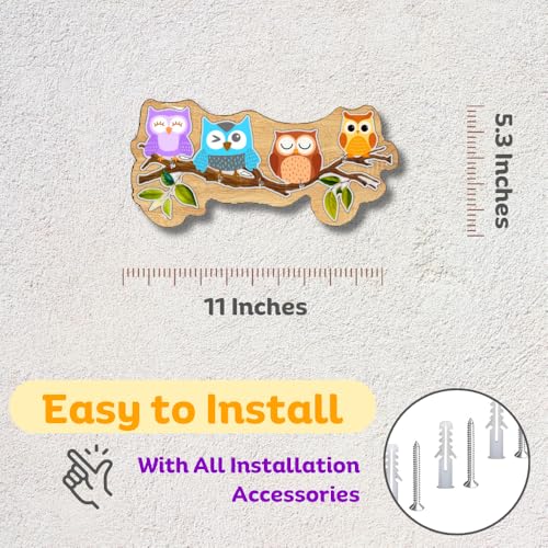 Image of Wooden Cute and Adorable Owl Wall Mount Key Hanger for Home Office Decorative Wall Mounted Stylish Key Hanger for Home Decor (4 Owl Blue)