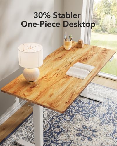 Image of HUANUO Electric Standing Desk, Whole Piece Desktop, Adjustable Height Computer Desk, 4 Height Memory Settings, Sit Stand Up Desk for Home Office, 48 inch x 30 inch, Light Vintage