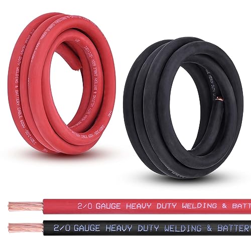 Shirbly 2/0 Gauge Battery Cable, 10FT Red + 10FT Black 2/0 AWG Pure Copper Wire Welding Cable, for Automotive, Battery, Solar and Generator, Standard USA OFC Wire by Shirbly - Used condition - US$91.19