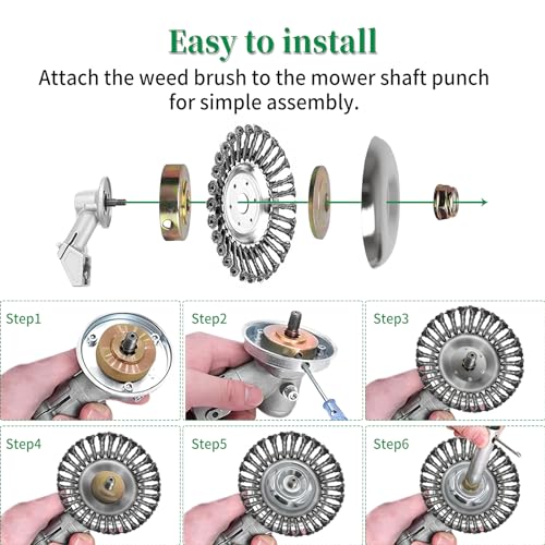 wyevee 6 Inch Steel Wire Rotary Brush Cutter Trimmer Head, Weed Brush with Universal Adapter Kit, Compatible with S tihl Hus qvarna String Trimmers/Gardening Lawnmower/Moss Grass - Thumbnail 5