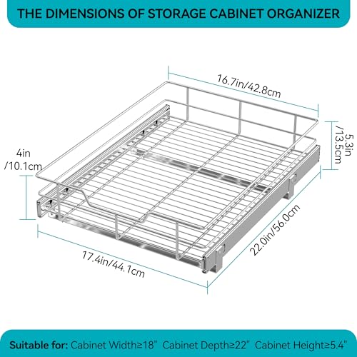Image of Pull Out Cabinet Organizer 18 inch W X 22 inch D, Chromed, Full Slide Out Drawers