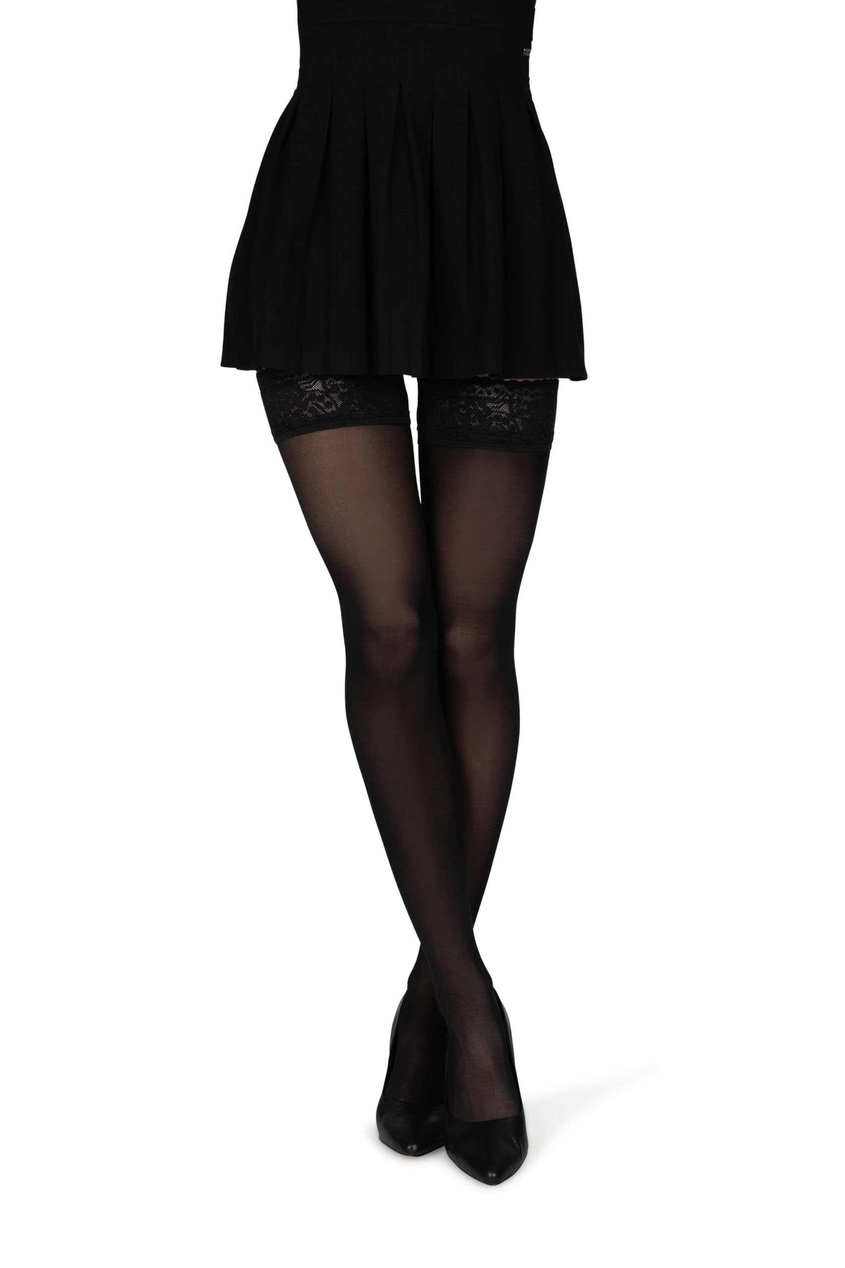 Looksy Women's Nero ’S Hold Up Stockings 30 Denier Sheer With Lace Top Non Slip Silicone Band Thigh High Over Knee Stay Up Stockings For Dresses Skirts Party Wedding, Size Xs/S