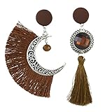 ♛GRÖßE:9cm + 8cm YAZILIND Frauen Baumeln Ohrstecker Boho Vintage Tribal Crescent Quasten Edelstein Kupfer Ethnic Retro Beach Einzigartige Schmuck Kaffee