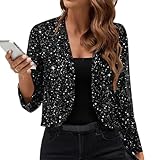  Onsoyours Boléro Femme Élégant Cardigan Festive Soirée Jacke Paillette Gilet Léger Manches Longues Blazer Court Ouvert Devant Veste Mince Manteau A Noir XS