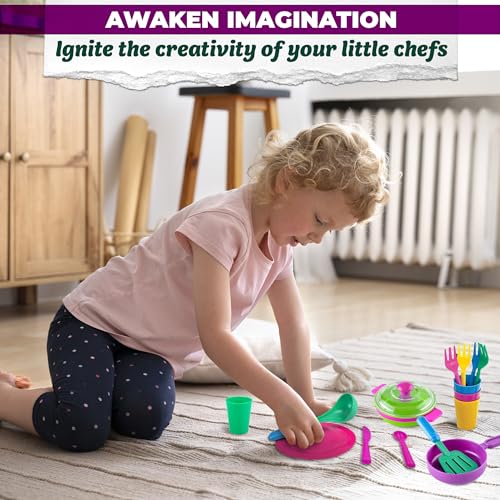 Kids Play Dishes for Kids Kitchen Playset Accessories - 27Pcs Kitchen Toy Dishes for Kids Kitchen Accessories Kids Play Plates and Bowls Sets - Kids Dishes Playset for Outdoor Play Kitchen Accessories