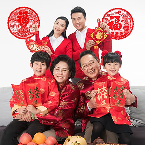 Whaline Chinese New Year Window Stickers 9 Styles Red Spring Festival Clings Decal Wall Grille FU Word Decorations Year of The Removable Art Decor for Home Restaurant Store, 18Pcs - Thumbnail 5