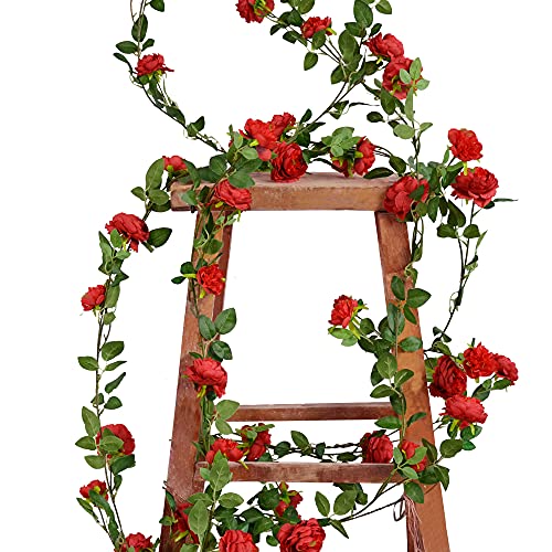 Eternal Blossom Fake Peony Wreath 1.8M Artificial Rose Vine For Front Door Garden Party Decoration Vine Wedding Home Decor (Red) #TOP4