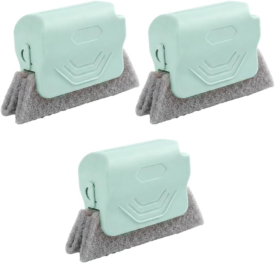 Runsgo Window Track Cleaner, Handheld Cleaning Brush Set, for Window Slides Grooves, Tile Grout Lines, Shutter Slats, Car Ac Vents & Narrow Gaps (Green 3pcs)
