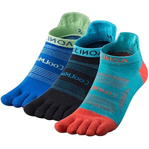 TRIWONDER 3 Pairs Toe Socks Five Finger Socks Running Socks Split Toe Socks Breathable Sport Sock Mini Crew Socks (Low Cut - Blue + Light Blue + Black, L) Cover