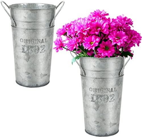 Belle Vous 2 Pack Rustic Metal Flower Pitcher Vase - D8.7 x H21.5cm / 3.43 x 8.46 Inches - Galvanized Vintage Shabby Chic Farmhouse Milk Jugs - Decorative Jug for Home/Wedding Decor & Garden Flowers