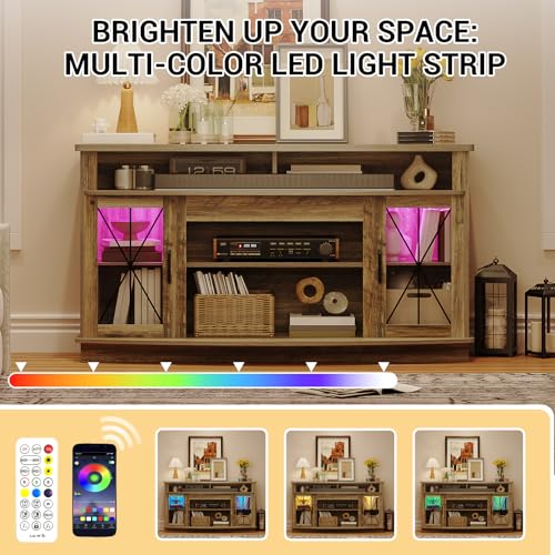 ChicHabitat LED Entertainment Center for 75 inch TV, Farmhouse TV Stand with Storage, Adjustable Shelves and Glass Doors, Media Console, TV Cabinet, TV Consoles for Living Room- Light Grey by ChicHabitat - Image 5