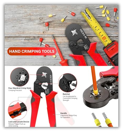 Image of G-ENERGY 1Pcs HSC8 6-4A Ferrule Crimping Tool, Self Adjusting Ratchet Wire Crimper 0.25-6mm AWG 23-10, Square Crimping Pliers for Bootlace Ferrule Terminals, Electrician Tool (Pack of 1)