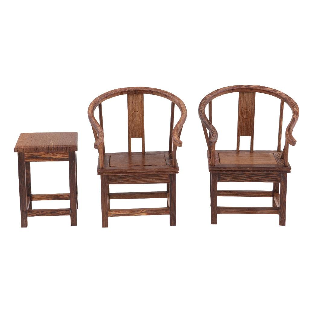 Vecchio Tavolino da tè Cinese con Poltrona /6 Accessori per Casa delle Bambole Giocattolo