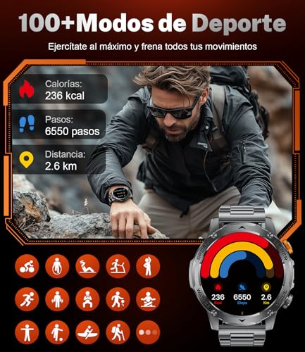 LIGE Reloj Inteligente Hombre con 1000mAh Batería, 1.75″ HD Smartwatch Hombre con Llamadas Bluetooth/LED Linterna,Pulsómetro/SpO2/Monitor Sueño,110+ Modos Deporte/IP68 para Android iOS - Imagen 5