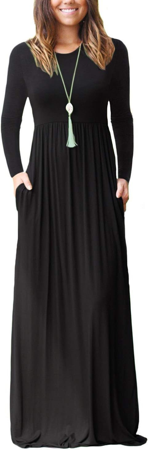 EUOVMY Women’s Long Sleeve Loose Maxi Dresses Casual Long Dresses with Pockets