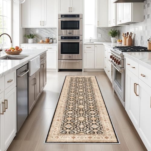 Washable 2x6 Hallway Runner Rug: Soft Kitchen Rug Non Slip Runners with Rubber Backing for Living Room Bedroom Bathroom Non Shedding Farmhouse Carpet Runner (Black, 2X6)