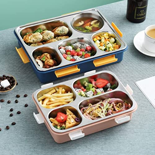 Image of 4 Compartment Lunch Box for Office Men, Women, Big Size, Stainless Steel, Leak-Proof, Insulated, Bento Lunch Box for Adults, with Air-Tight Bowl, Spoon Storage Space. Tiffin Box for Office
