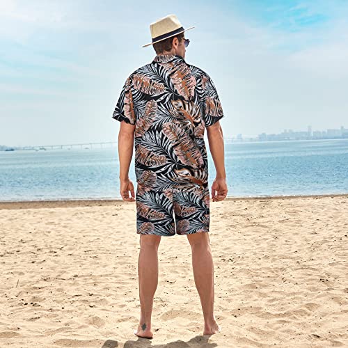 Manluodanni Mens Hawaiian Print Tracksuits Floral Short Sleeve Button Down Shirt Suit, A09-L #TOP3