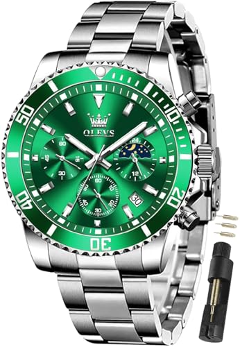 Montre de luxe homme grand cadran vert et acier bicolore OLEVS 2870