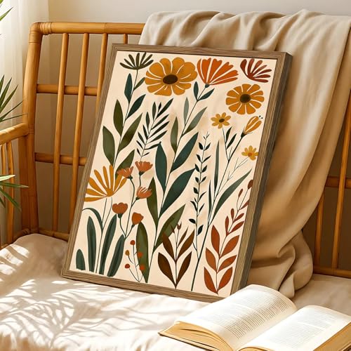 Framed Boho Floral 3 Piece Wall Art,Mid Century Modern Abstract Flower Pictures Wall Decor,Minimalist Botanical Floral Canvas Prints for Living Room Bedroom Office 16x24 Inch by SQCXINA - Used condition - Image 8