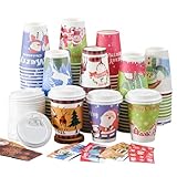 Dorizeg Christmas Cups with Lids and Sleeves 12oz Disposable Coffee Cups with Lids Hot Chocolate Cups 10 Designs, Christmas Paper Cups for Hot Cocoa Bar Supplies, 90 Pieces