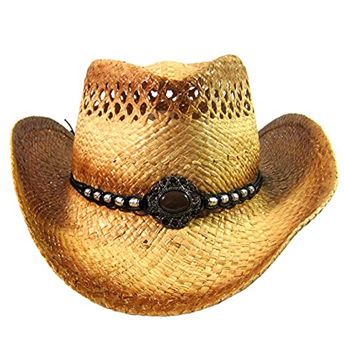 Image of SILVERFEVER Straw Cowboy Hat Cowgirl Hats Men Women Sun Hat Sombreros Vagueros Classic Western Accents Sombreros