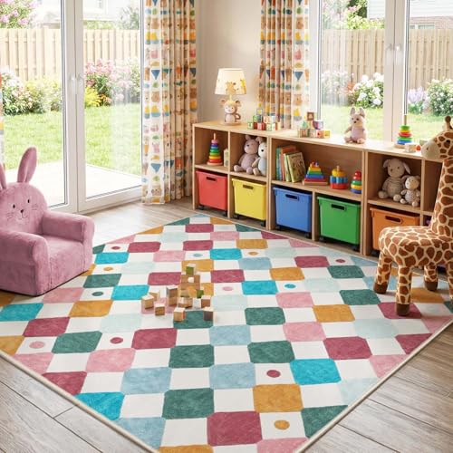 jinchan 6x6 Square Rug Washable Kids Playroom Rug Colorful Playmat Confetti