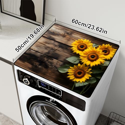 Image of Non-Slip Washer & Dryer Top Cover Mat Dust-Proof Protective Pad with Absorbent Surface & Rubber Backing, Waterproof & Heat Resistant Laundry Room Decor (Sunflower, 23.6 inch x 19.7 inch)