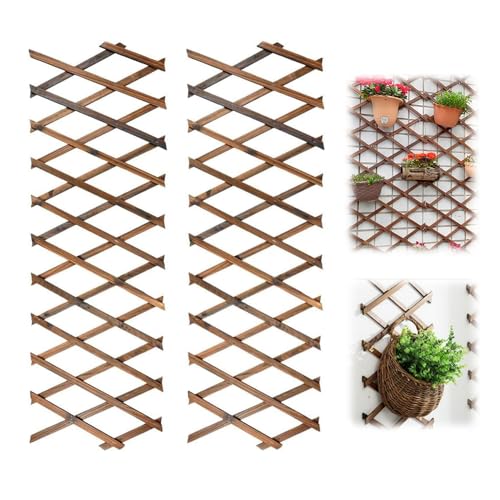 Nzkeuf Lot de 2 Treillis Extensibles pour Plantes grimpantes, 180CM x 30CM Panneau en Treillis de Bois, Cadre Décoratif Mural Suspendu pour Chambre Jardin...