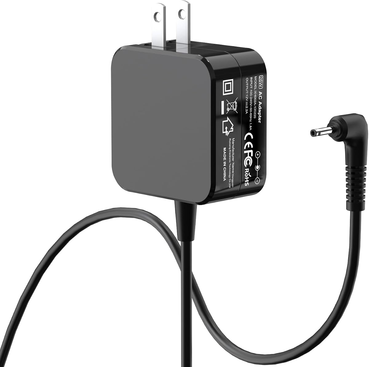 26W Replacement Charger for Samsung Chromebook 3/2, 6ft Cord, 2.5mm Tip | 26W power, 6ft cord, 2.5x0.7mm tip. Compatible with Samsung Chromebook 3 and 2. NOT a USB-C charger. Straight pull only.