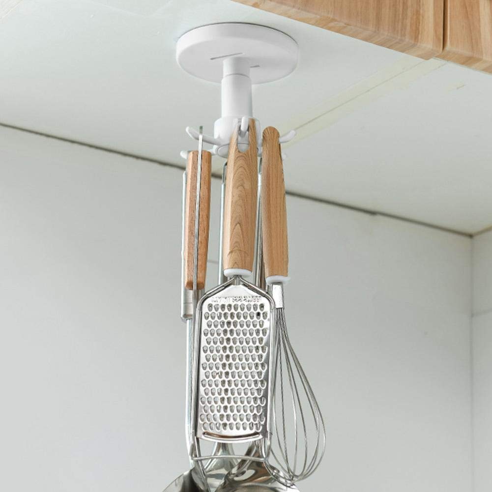 sunflowerany 2-Pack Kitchen Utensil Rack, 360 Degrees Punch Free Holder Rotating Hook, Multifunctional Rotation Scalable Storage Rack Hangers with 6 Hooks for Hanging Kitchen Bathroom ((Only Rack))