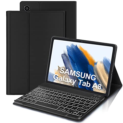 Funda con Teclado para Samsung Galaxy Tab A8 10,5" 2022,Funda Protectora con Teclado Bluetooth 7 Colores Retroiluminada Español Ñ,Teclado Desmontable para SM-X200/X205/X207, Negro Cover