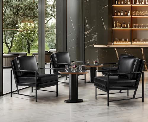Image of Yaheetech Mid-Century Modern Accent Chairs Set of 2, Black | Oversized Faux Leather Chair with Soft Cushion, Ergonomic 105 Back, Reading Chair for Living Room, Bedroom and Waiting Room