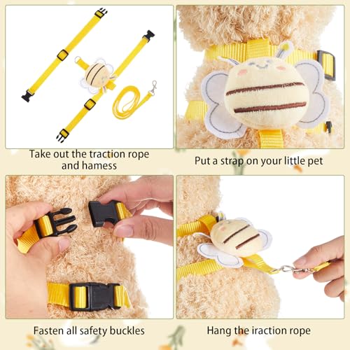 Image of Duck Harness Leash Set Duck Harness and Leash for Real Ducks Adjustable Walking Rope Pet Cute Pattern Outdoor Traction Rope for Chicken Rabbit Small Animals(Xs,Bee)
