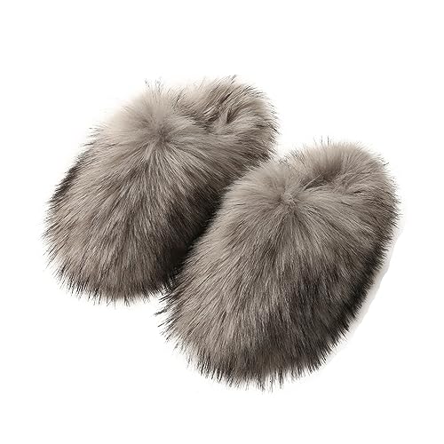 YESBOR Women's Faux Fur Fluffy Fuzzy Slippers Closed Toe Warm