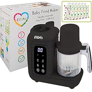 EVLA’s Double Food Maker (2800E) Dark Grey, Baby Food Processor, Blender, Grinder, Steamer, Touch Screen Control, Self…