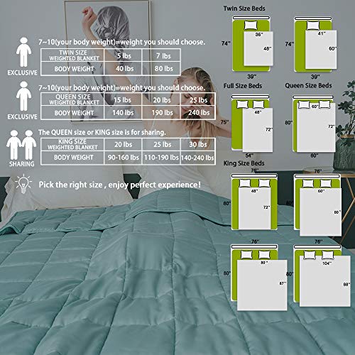 Dornroscn Cooling Bamboo Weighted Blanket With 100% Pure Natural Bamboo Viscose | 20Lbs-60’’X80’’-Queen Size Bed For Adults | Cooling Heavy Blanket Premium Glass Bead For Hot Sleepers, Sea Grass #TOP2