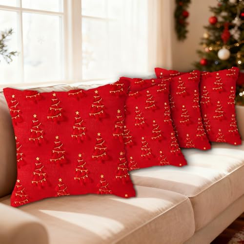 HEYIDAMAI Kissenbezug Weihnachten 4er Set, Weihnachtskissen Rot Samt,...