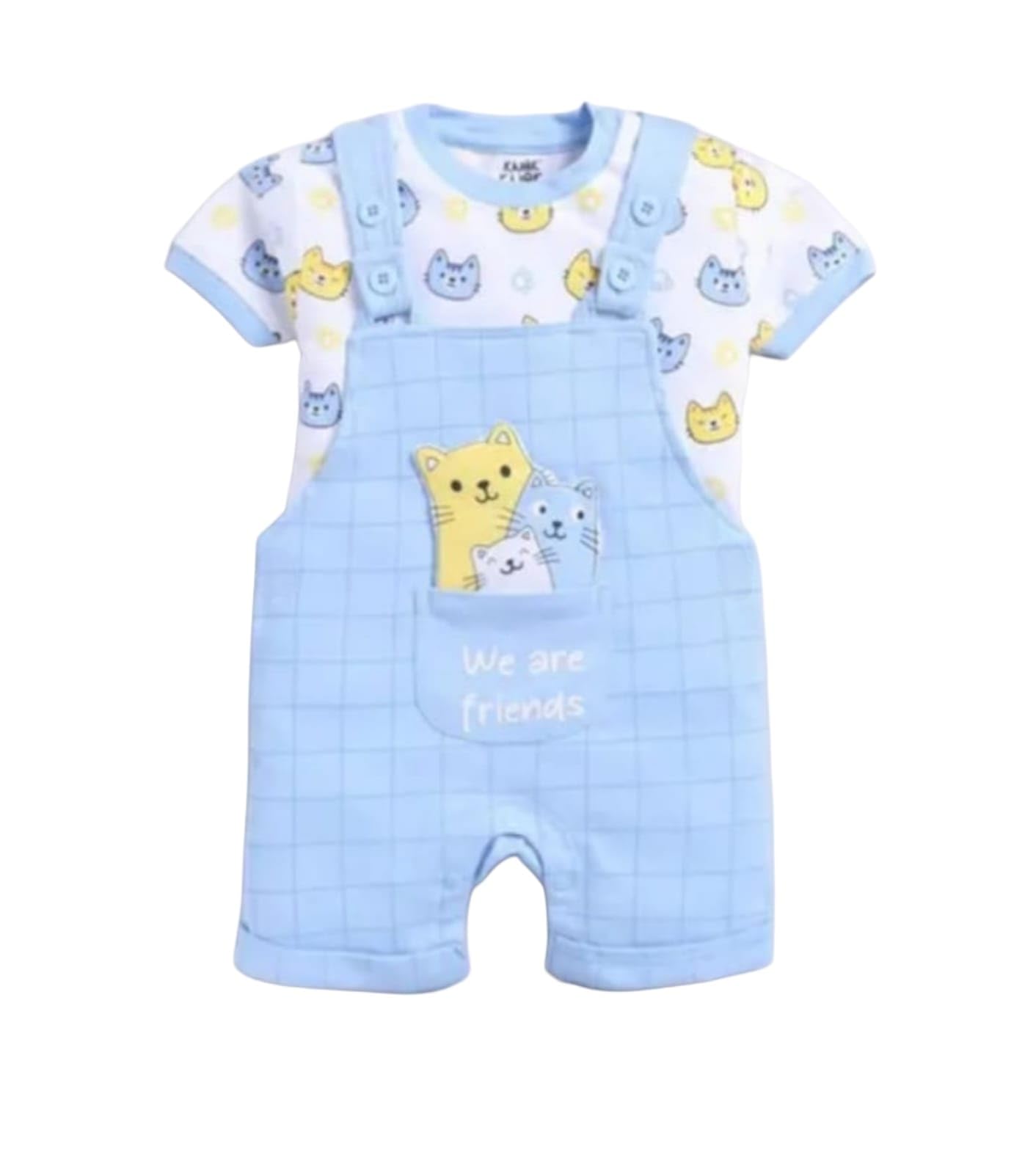 INDHRANI TEXTILE Kids Cotton Dungree- Half Sleeves, Printed, Round Neck Casual Outfit for Baby Boys & Baby Girls, Printed Clothing Set for Childrens